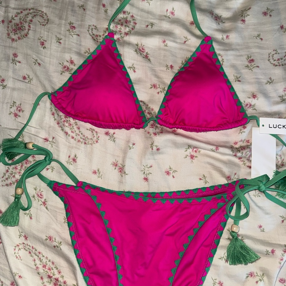 Lucky Brand Hot Pink Bikini with Green Trim